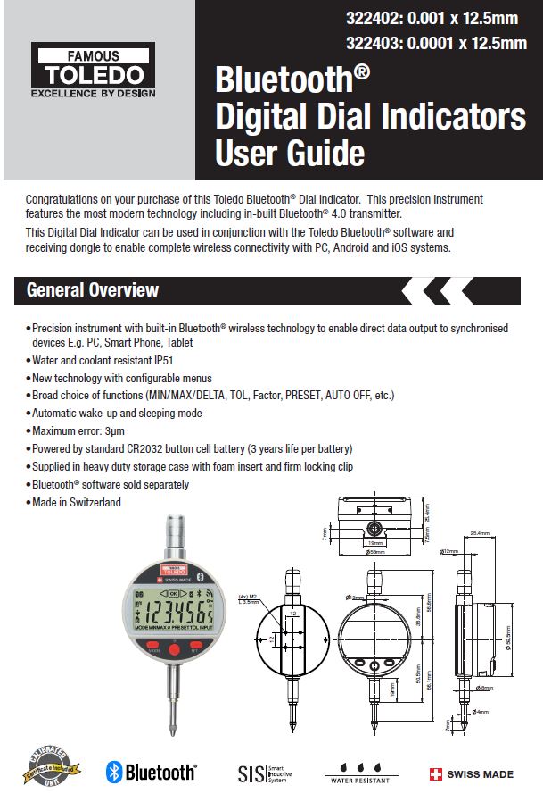 322402 & 322403 Bluetooth Digital Dial Indicator